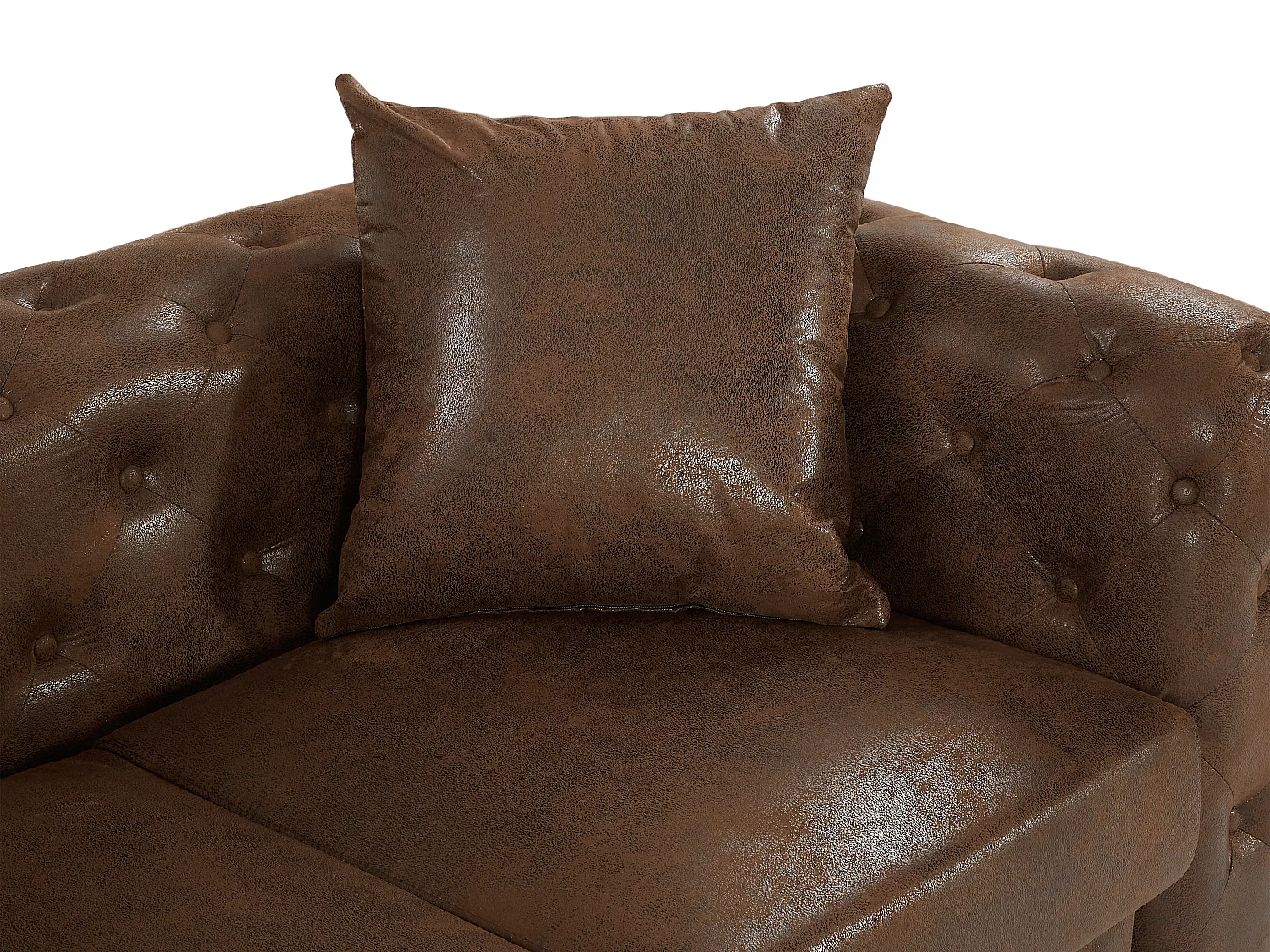 Canapé 2 places chesterfield en microfibre aspect cuir vieilli marron EDWINA