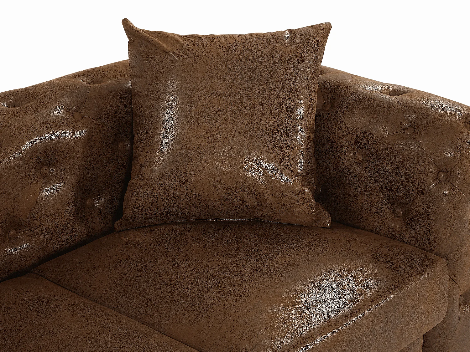 Chesterfield 2-sits soffa i mockatyg med slitet brun läderutseende EDWINA