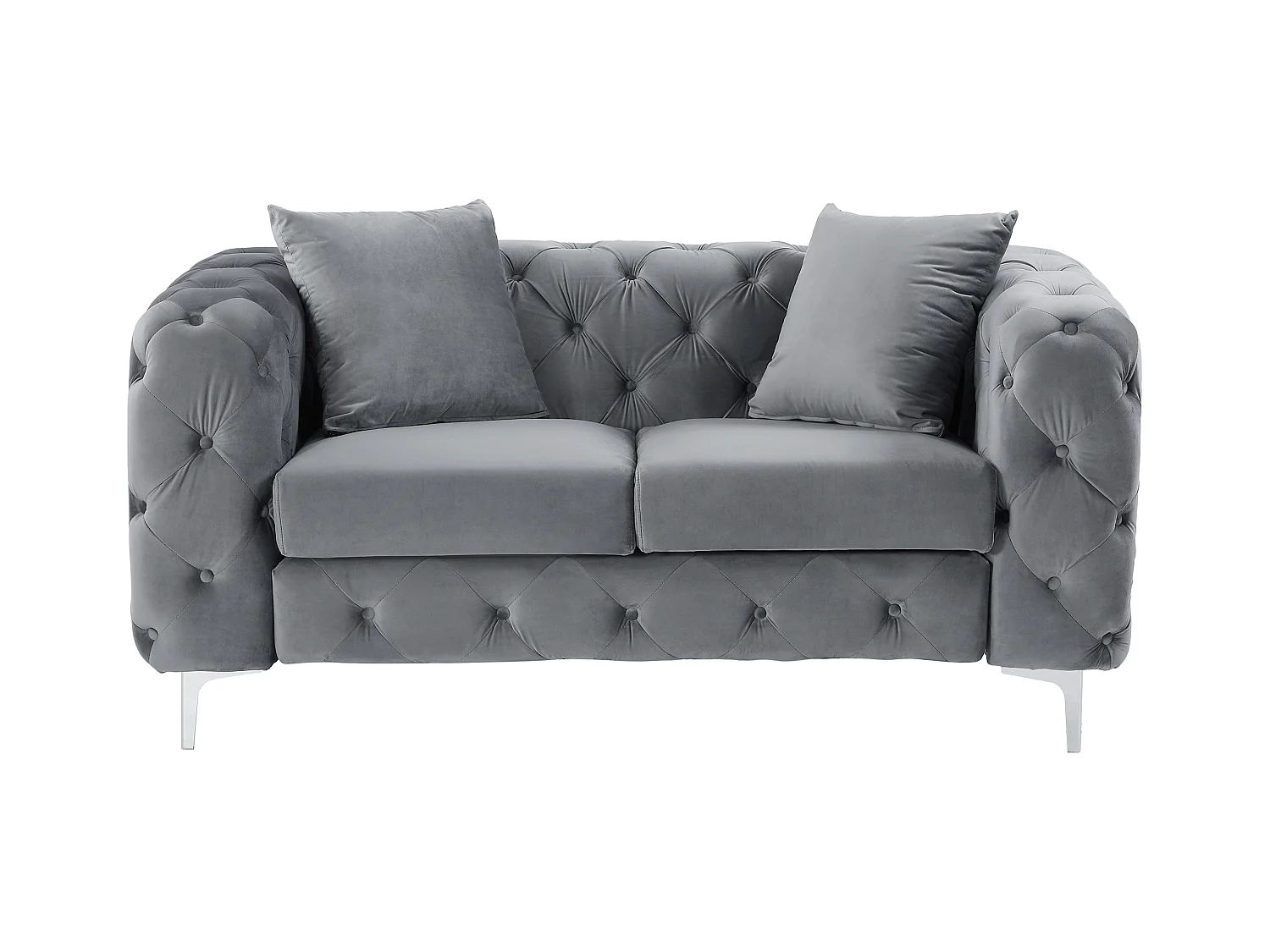 Chesterfield-Sofa 2-Sitzer - Samt - Anthrazit - EDWINA