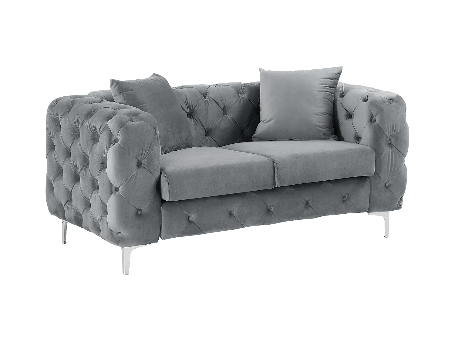 Chesterfield-Sofa 2-Sitzer - Samt - Anthrazit - EDWINA
