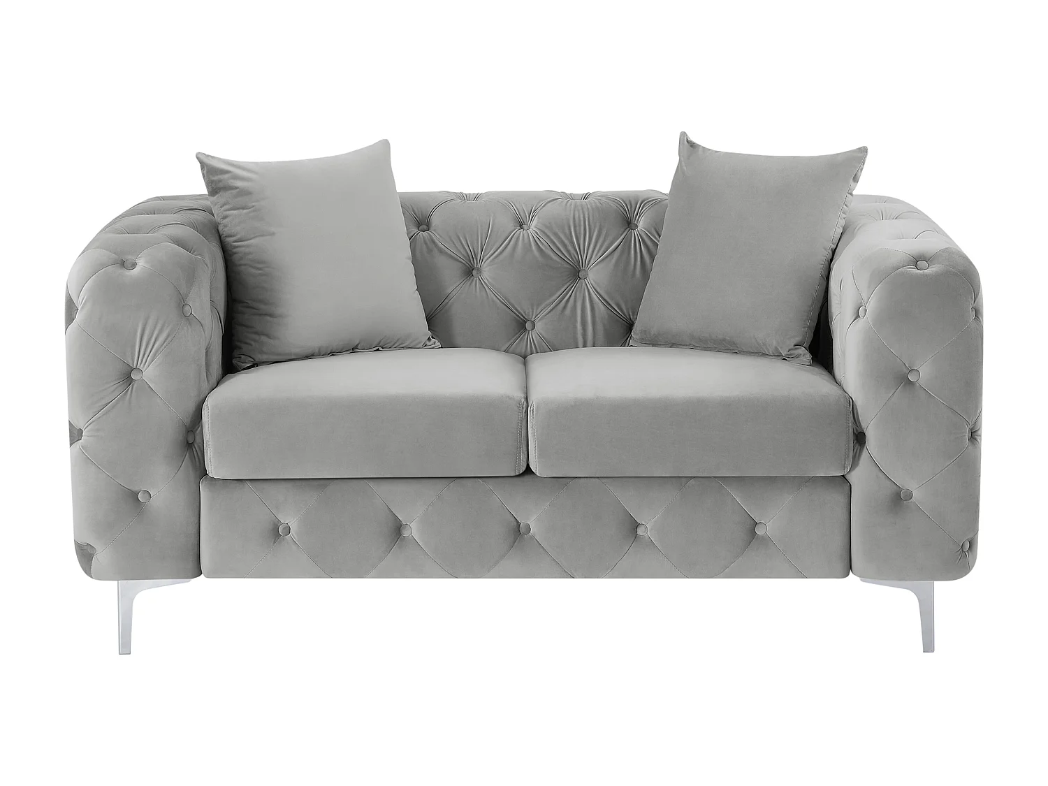 Chesterfield-Sofa 2-Sitzer - Samt - Hellgrau - EDWINA