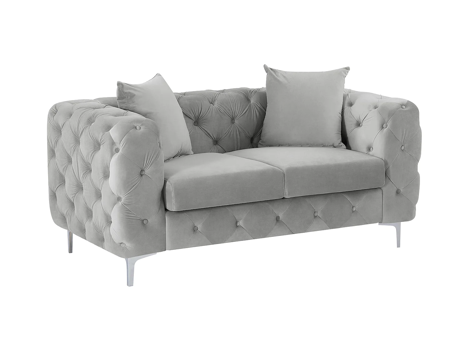 Canapé 2 places chesterfield en velours gris clair EDWINA