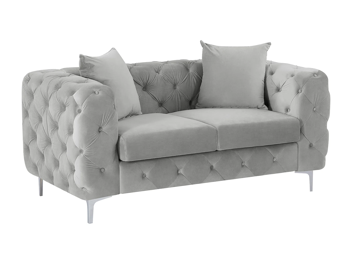 Canapé 2 places chesterfield en velours gris clair EDWINA