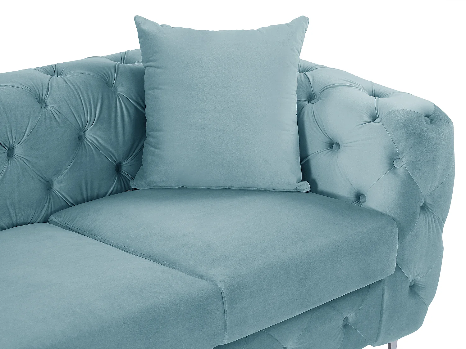 Sofá de 2 lugares chesterfield em veludo azul pastel - EDWINA