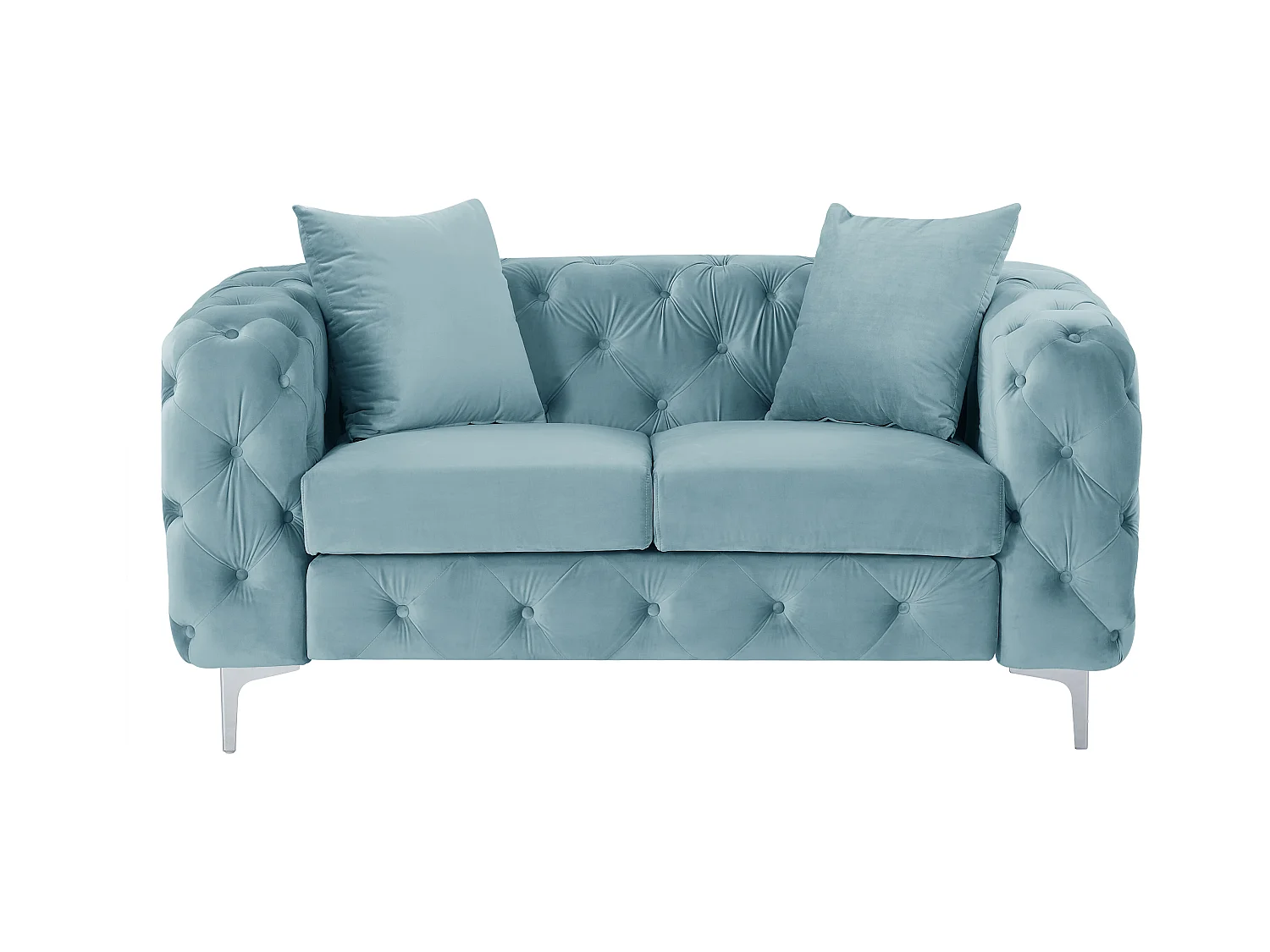 Divano 2 posti Chesterfield in velluto azzurro pastello - EDWINA