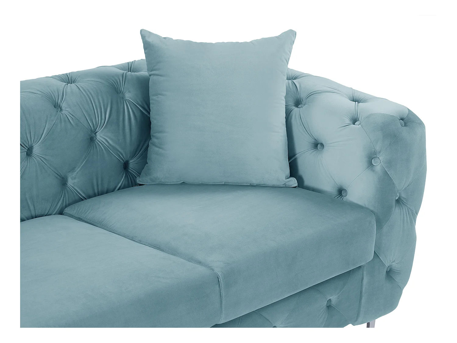 Divano 2 posti Chesterfield in velluto azzurro pastello - EDWINA