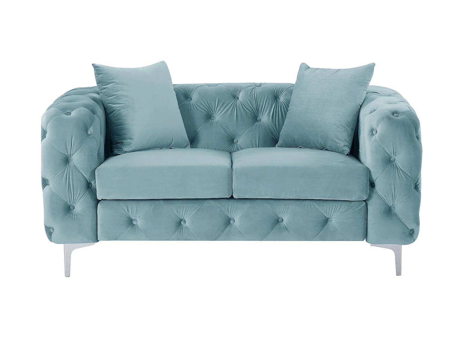 Canapé 2 places chesterfield en velours bleu pastel EDWINA
