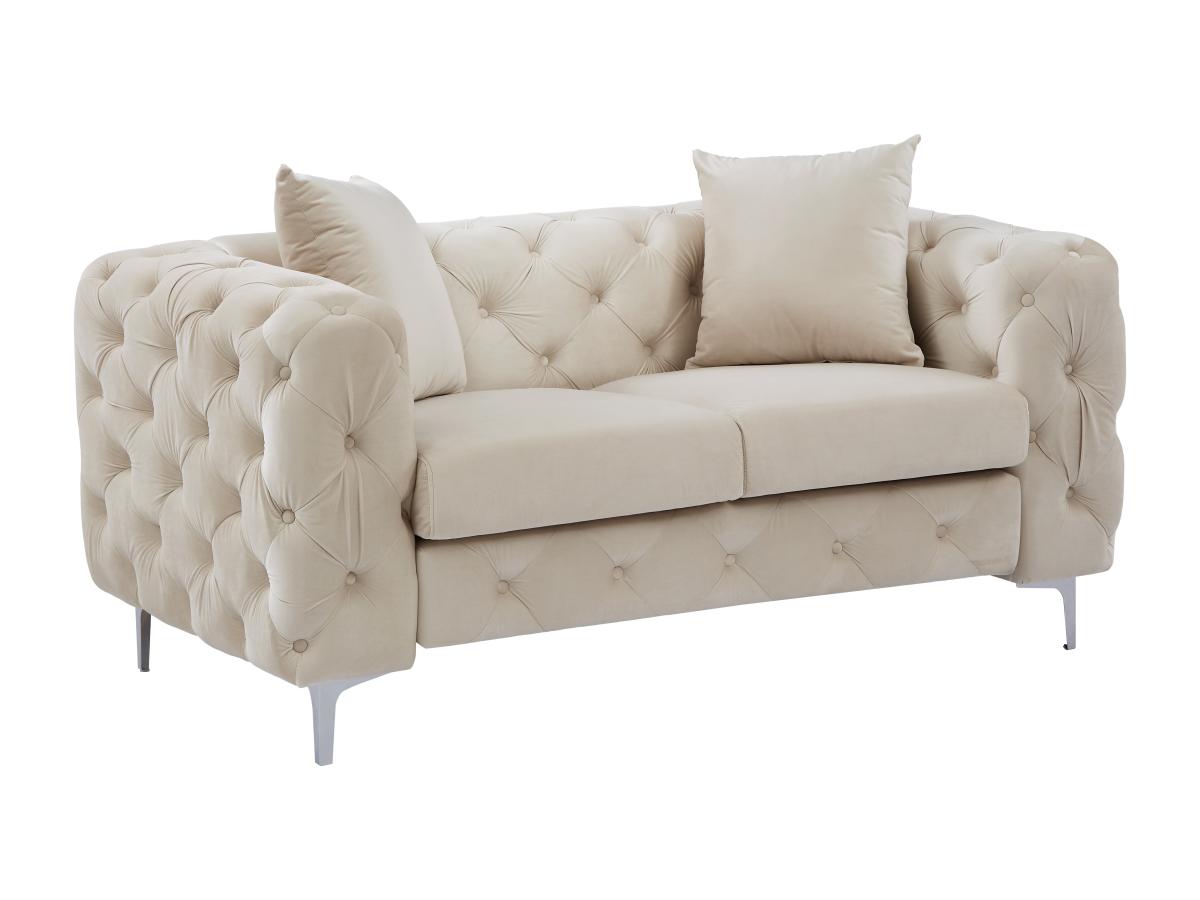 Chesterfield-Sofa 2-Sitzer - Samt - Beige - EDWINA günstig online kaufen