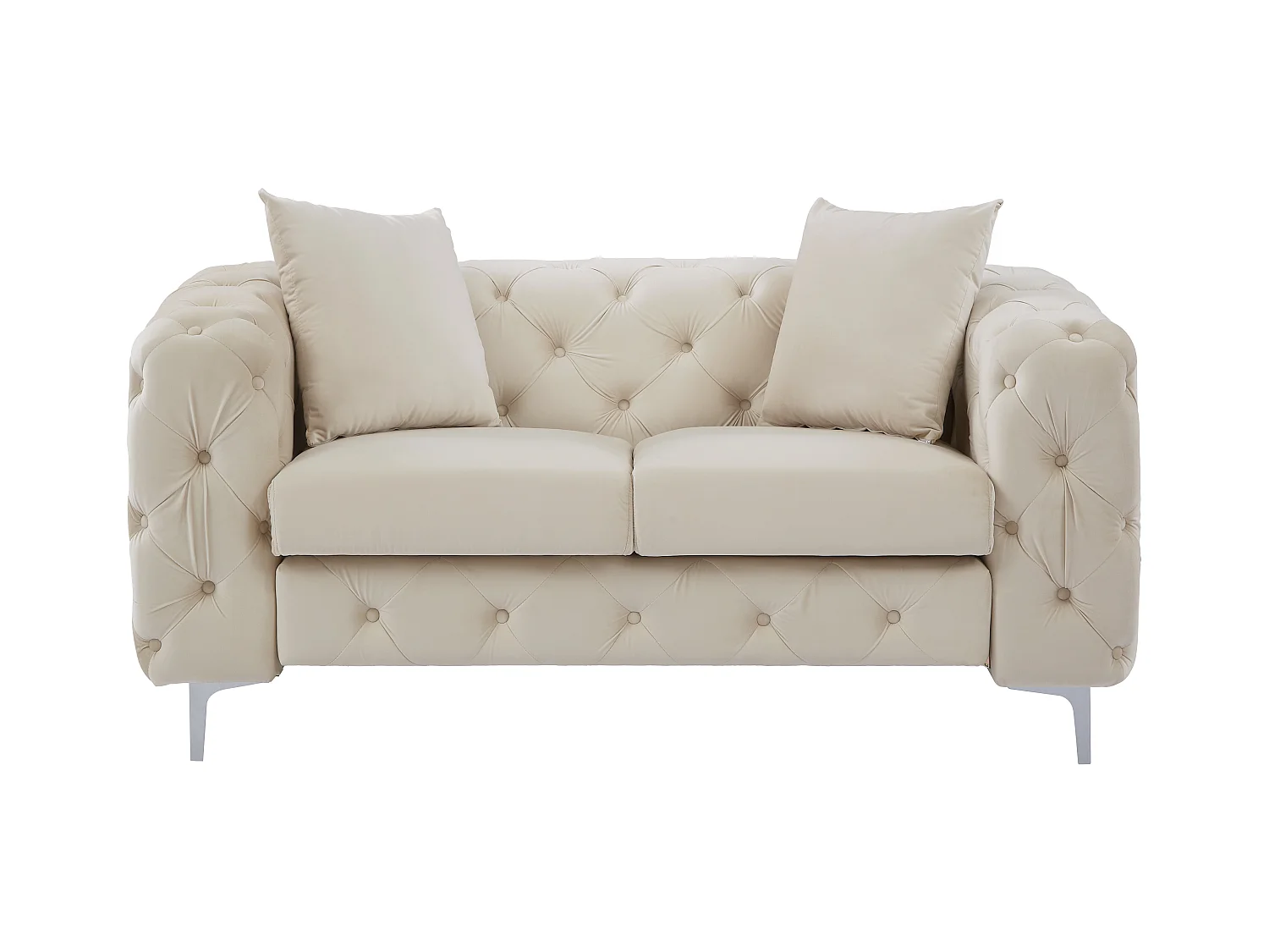 Canapé 2 places chesterfield en velours beige EDWINA