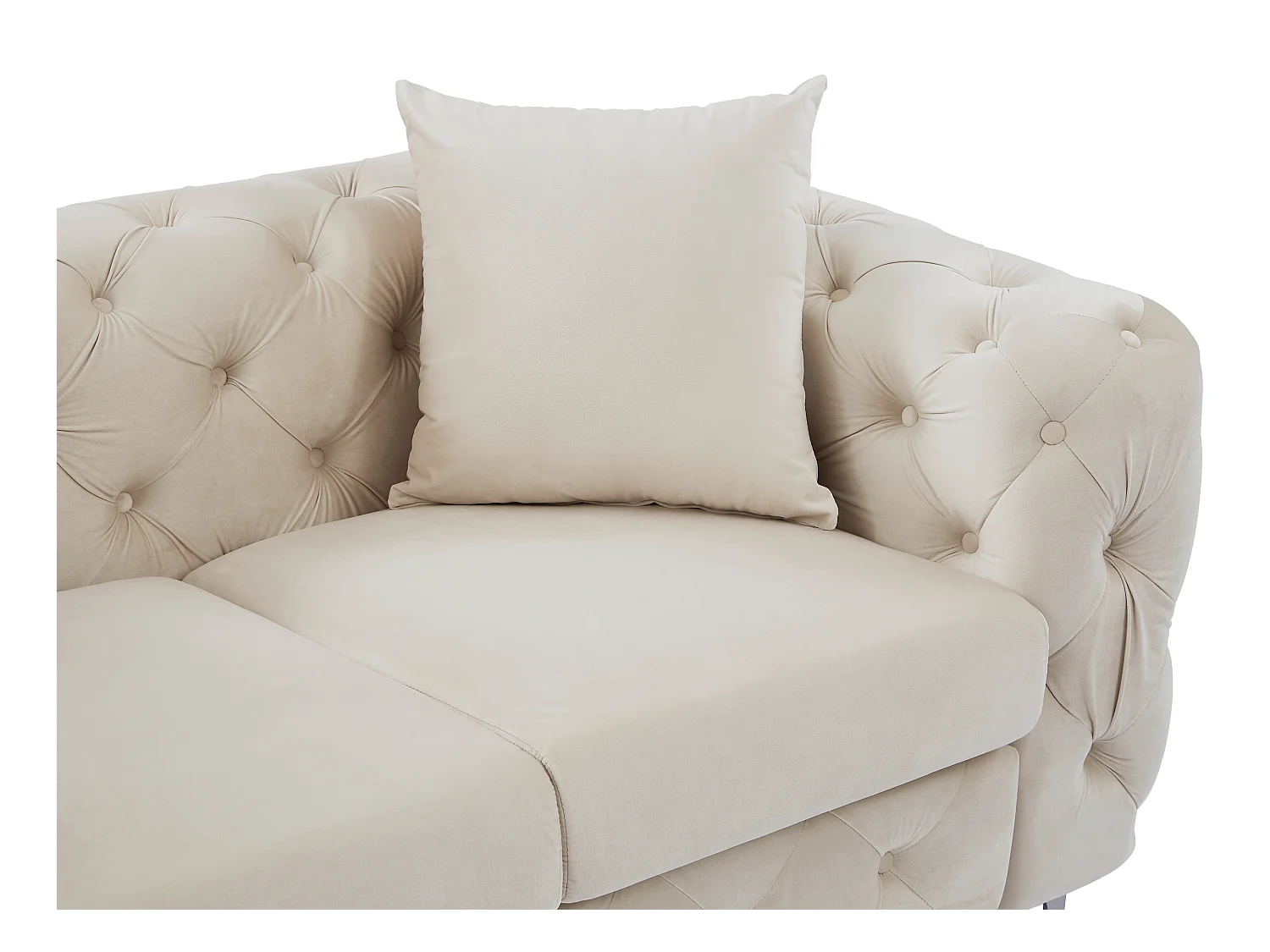 Canapé 2 places chesterfield en velours beige EDWINA