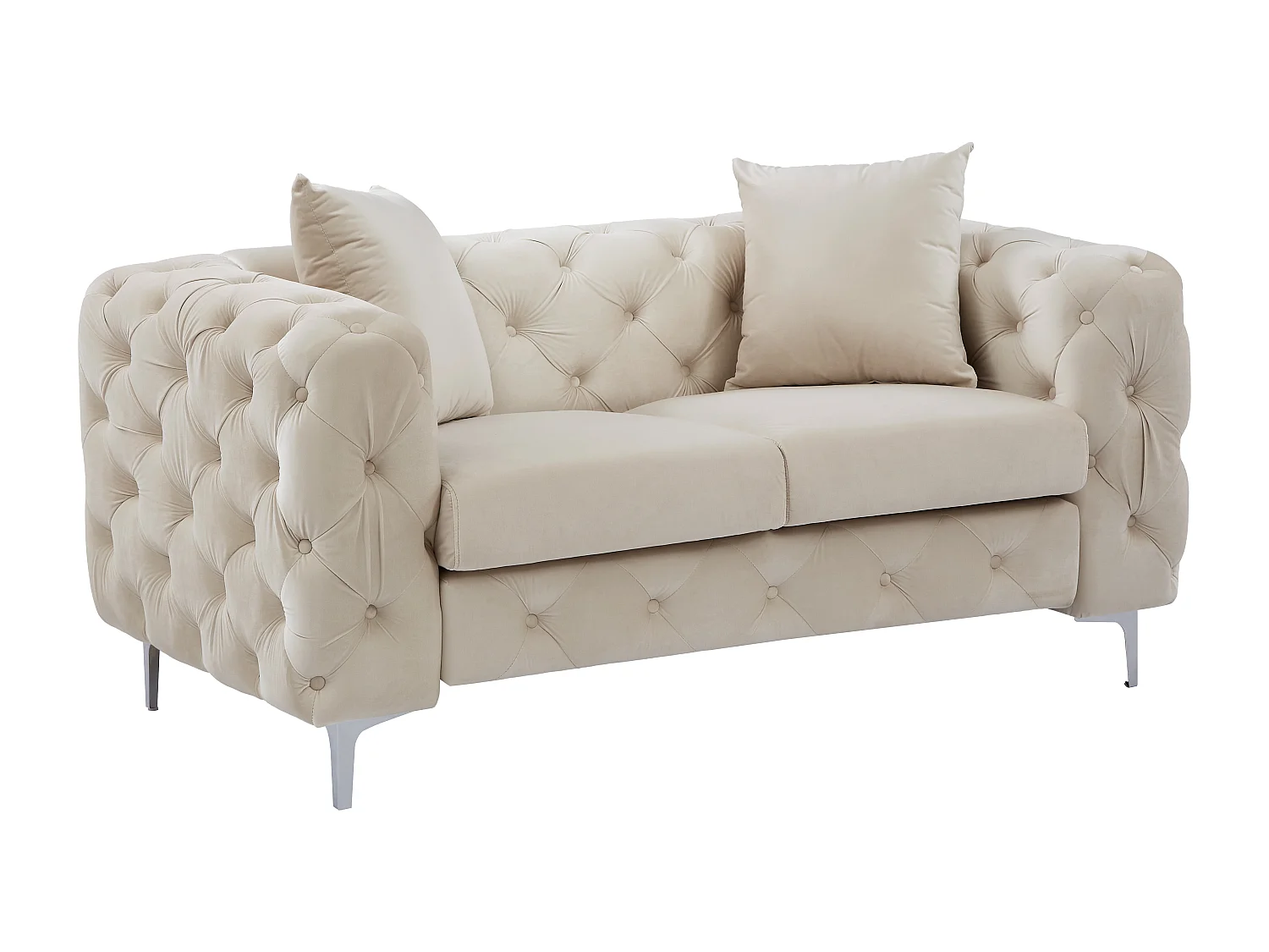 Canapé 2 places chesterfield en velours beige EDWINA