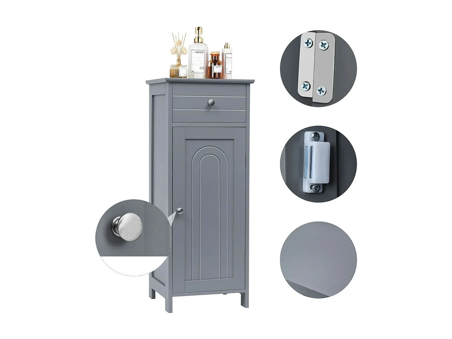 Badezimmerschrank Badschrank mit 1 großen Schublade & 2 verstellbaren Regale Grau