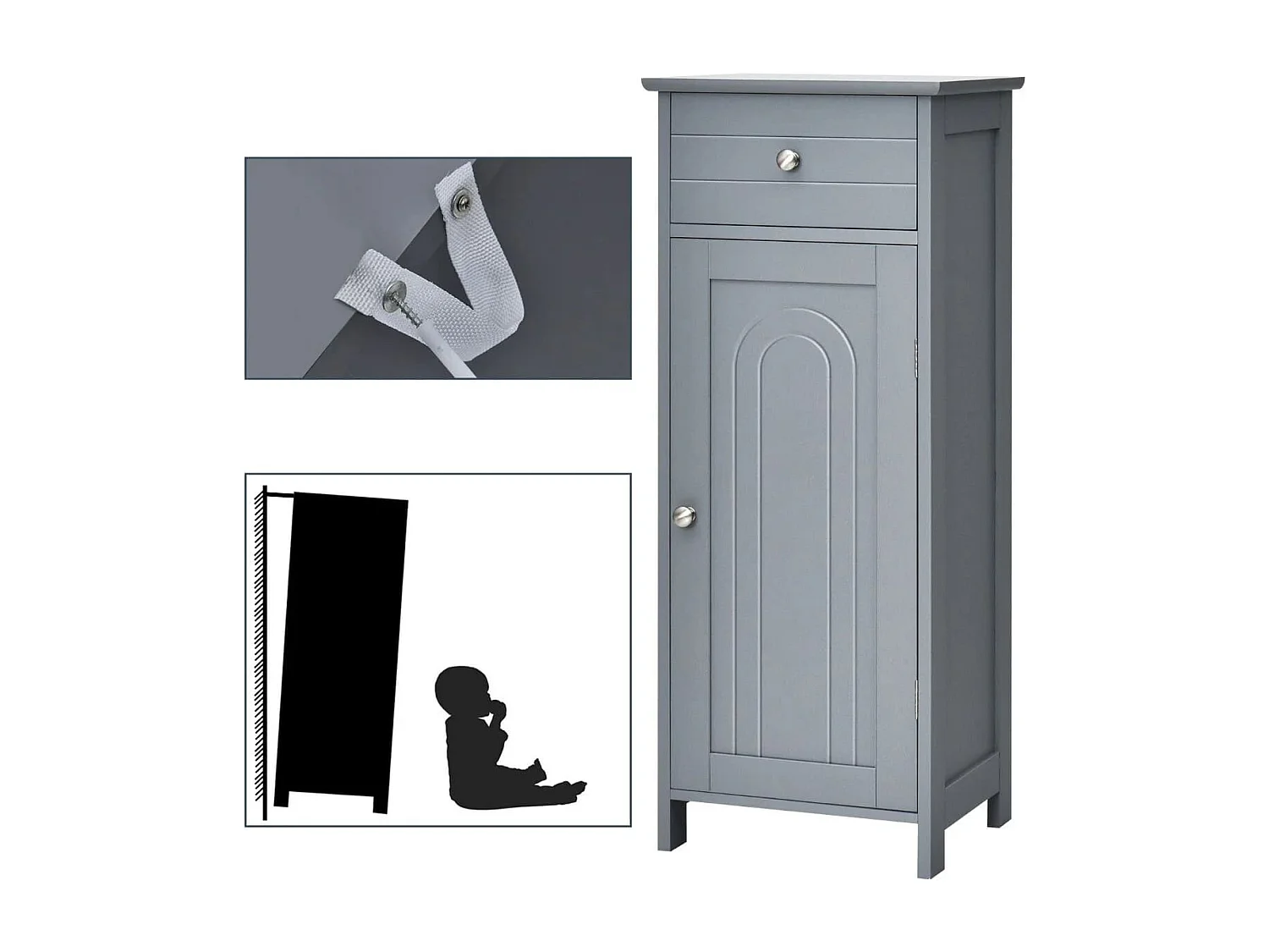 Badezimmerschrank Badschrank mit 1 großen Schublade & 2 verstellbaren Regale Grau