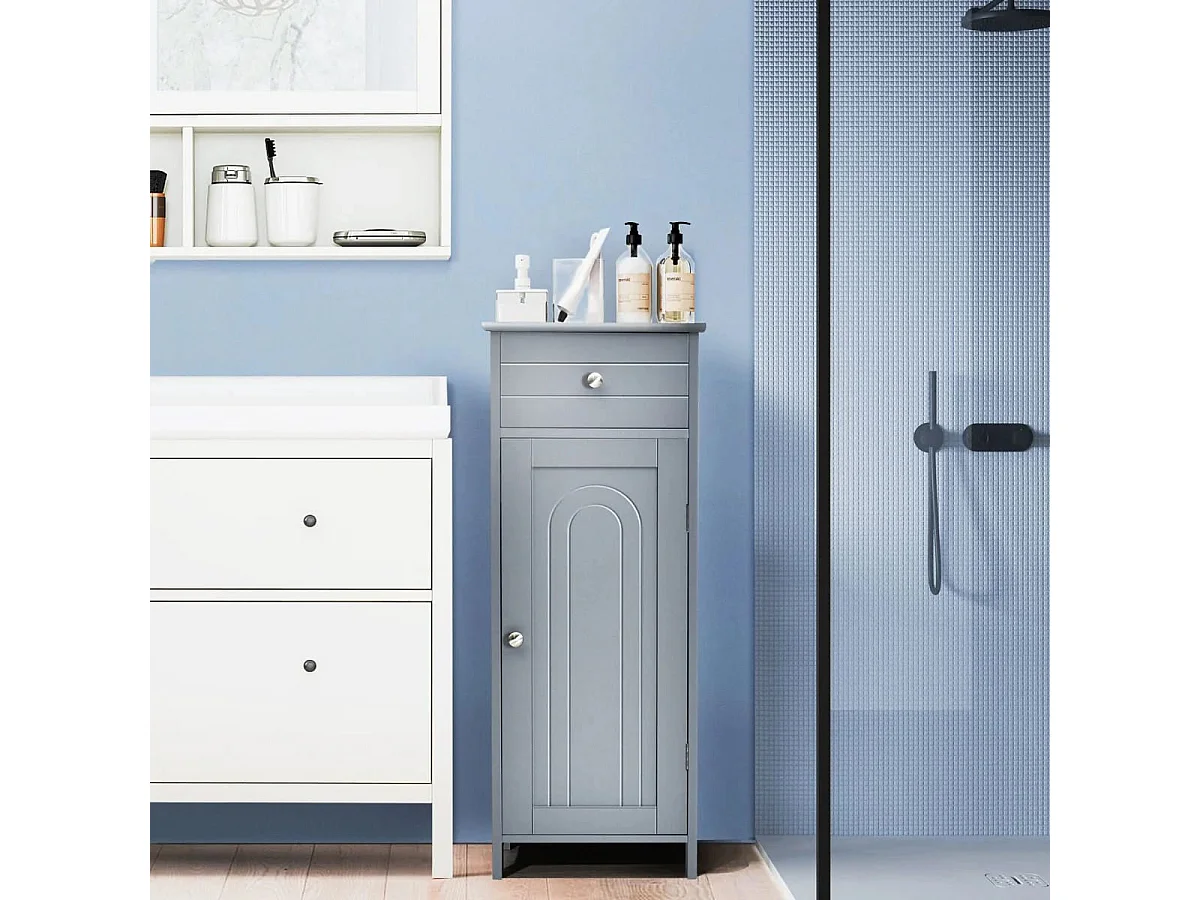 Badezimmerschrank Badschrank mit 1 großen Schublade & 2 verstellbaren Regale Grau