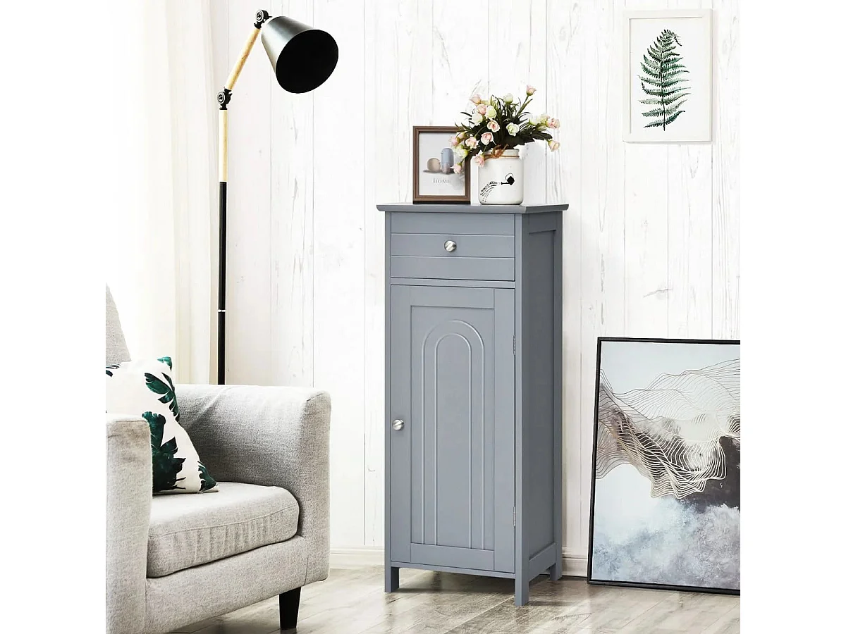 Badezimmerschrank Badschrank mit 1 großen Schublade & 2 verstellbaren Regale Grau