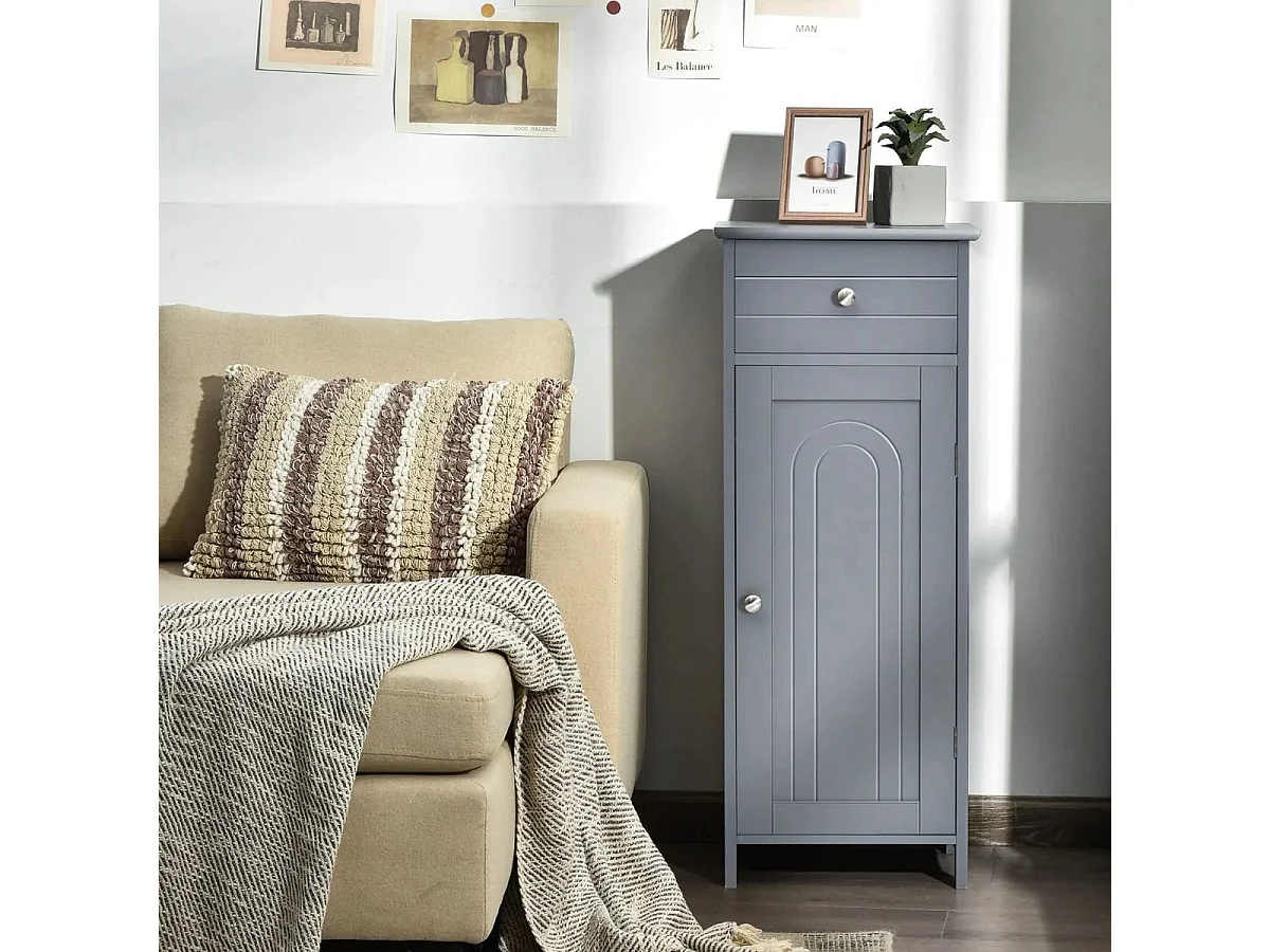 Badezimmerschrank Badschrank mit 1 großen Schublade & 2 verstellbaren Regale Grau