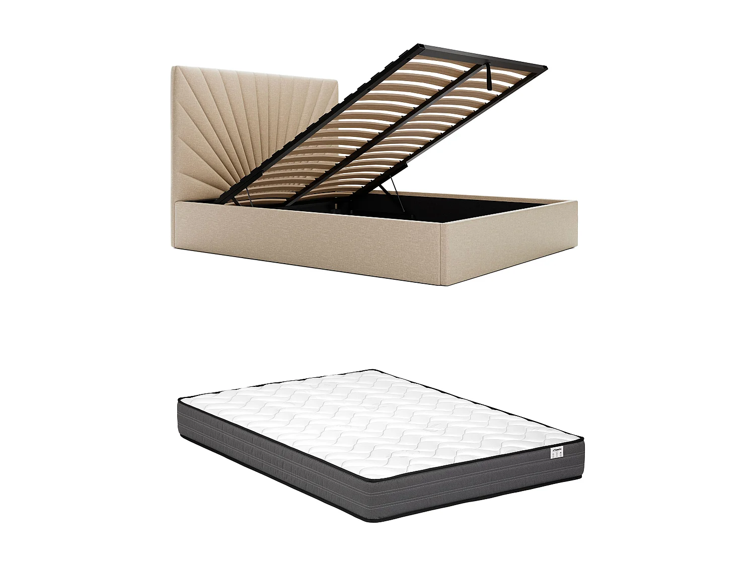 Bed met opbergruimte 160 x 200 cm - Stof - Beige + matras - RILIODA van Pascal Morabito