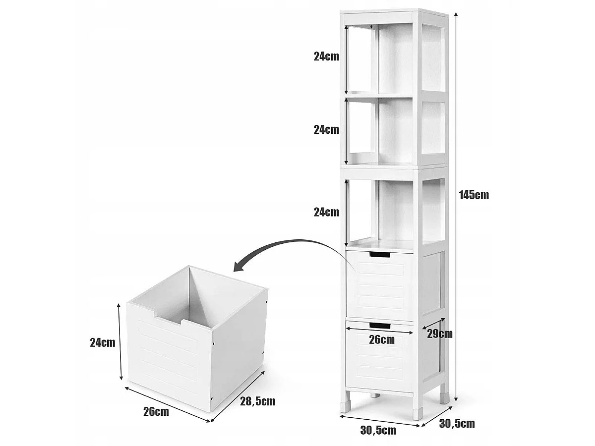 BADEZIMMERSCHRANK – TURMREGAL MIT KÖRBEN UND 5 EINLEGEN