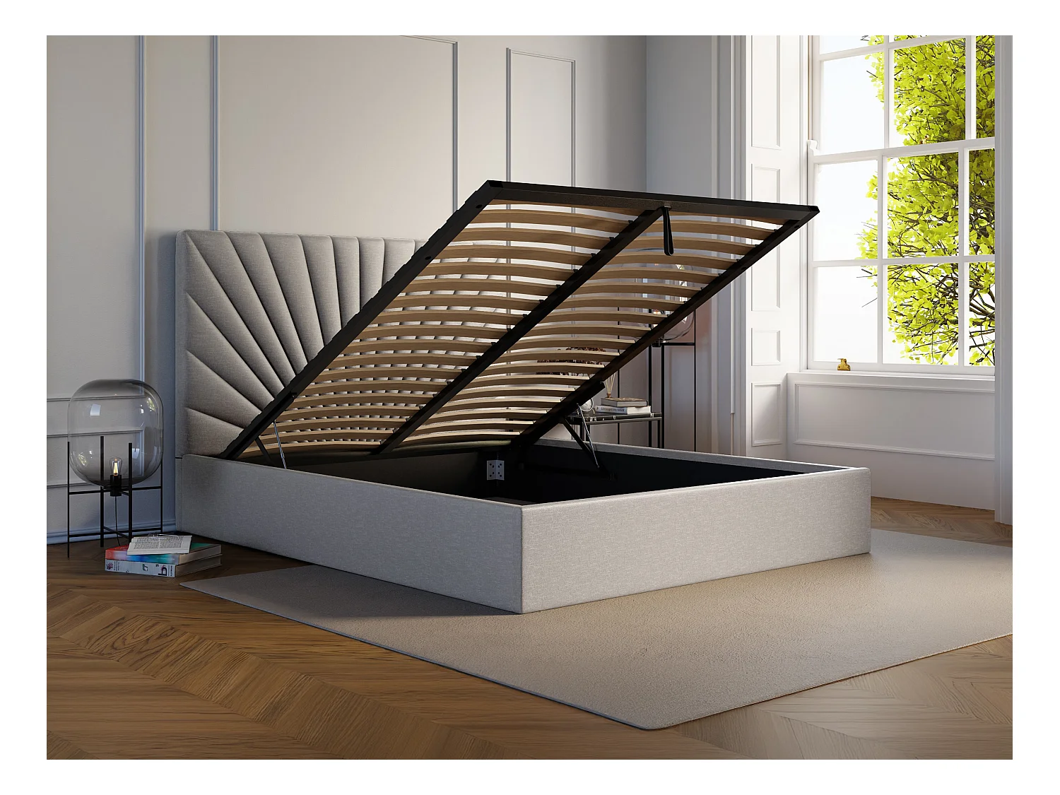 Cama com espaço de arrumação 140x190 cm tecido cinza-claro + colchão - RILIODA de Pascal Morabito