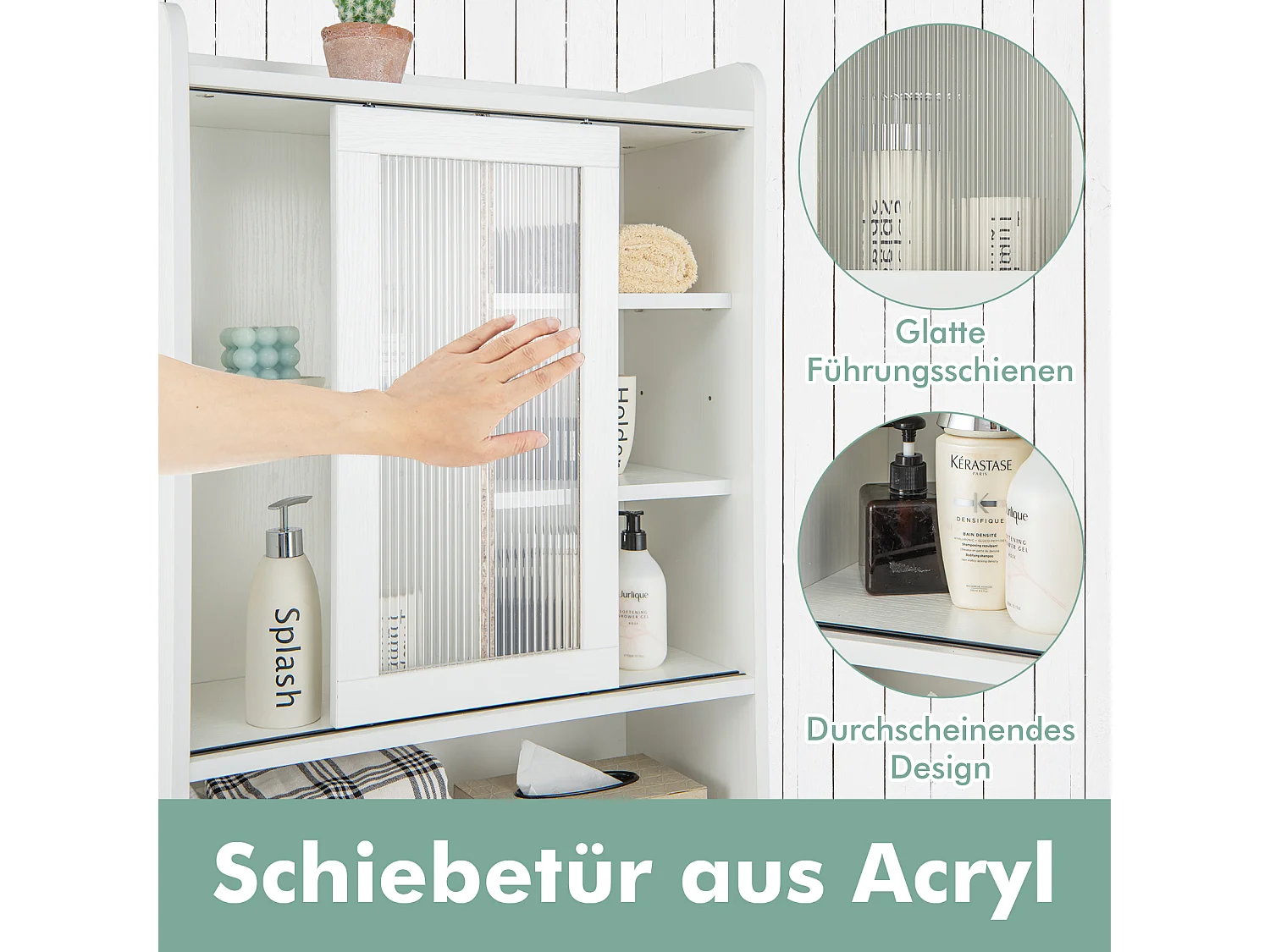 Toilettenschrank mit Schiebetür aus Acryl & Verstellbaren Regalen 63 x 29 x 170 cm Weiß
