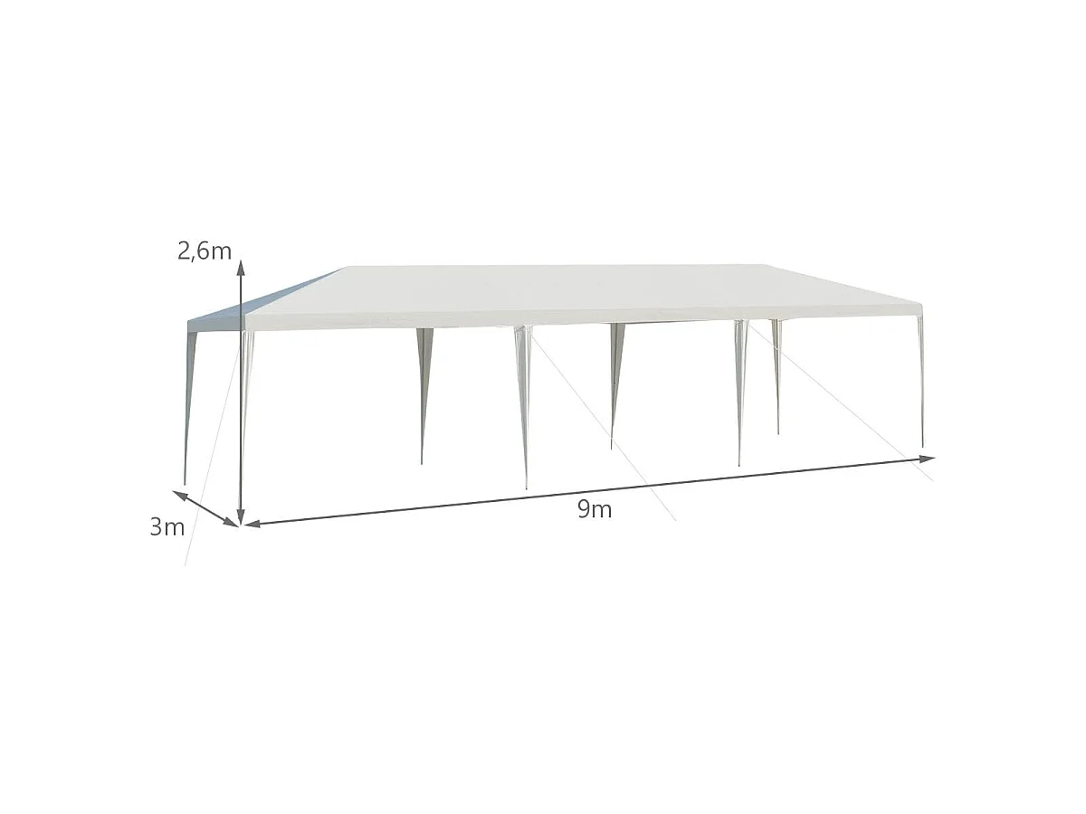 Partyzelt 3 m x 9 m Wasserdichter Pavillon für den Außenbereich Weiß