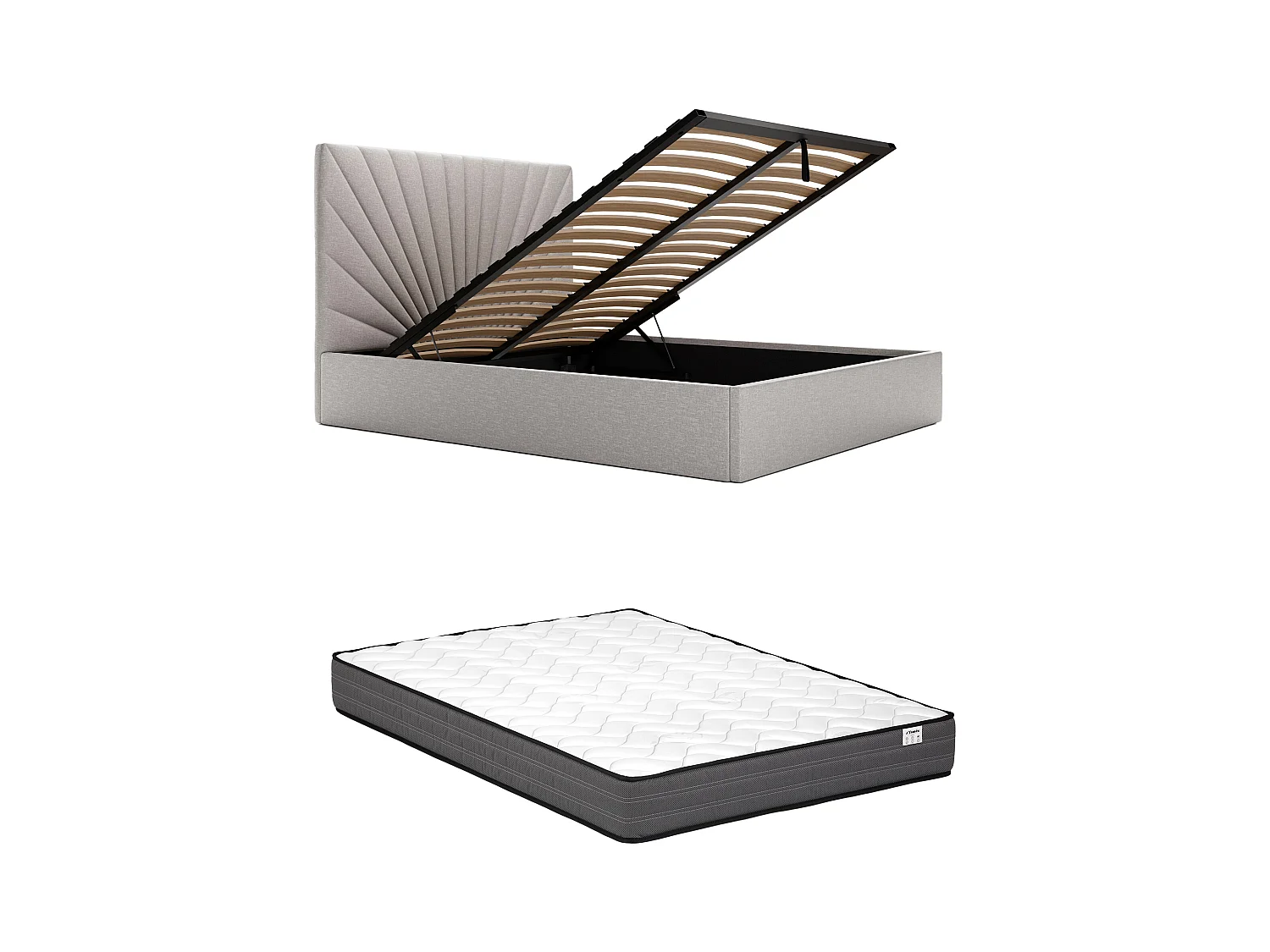 Lit coffre 160 x 200 cm - Tissu - Gris clair + Matelas - RILIODA de Pascal Morabito