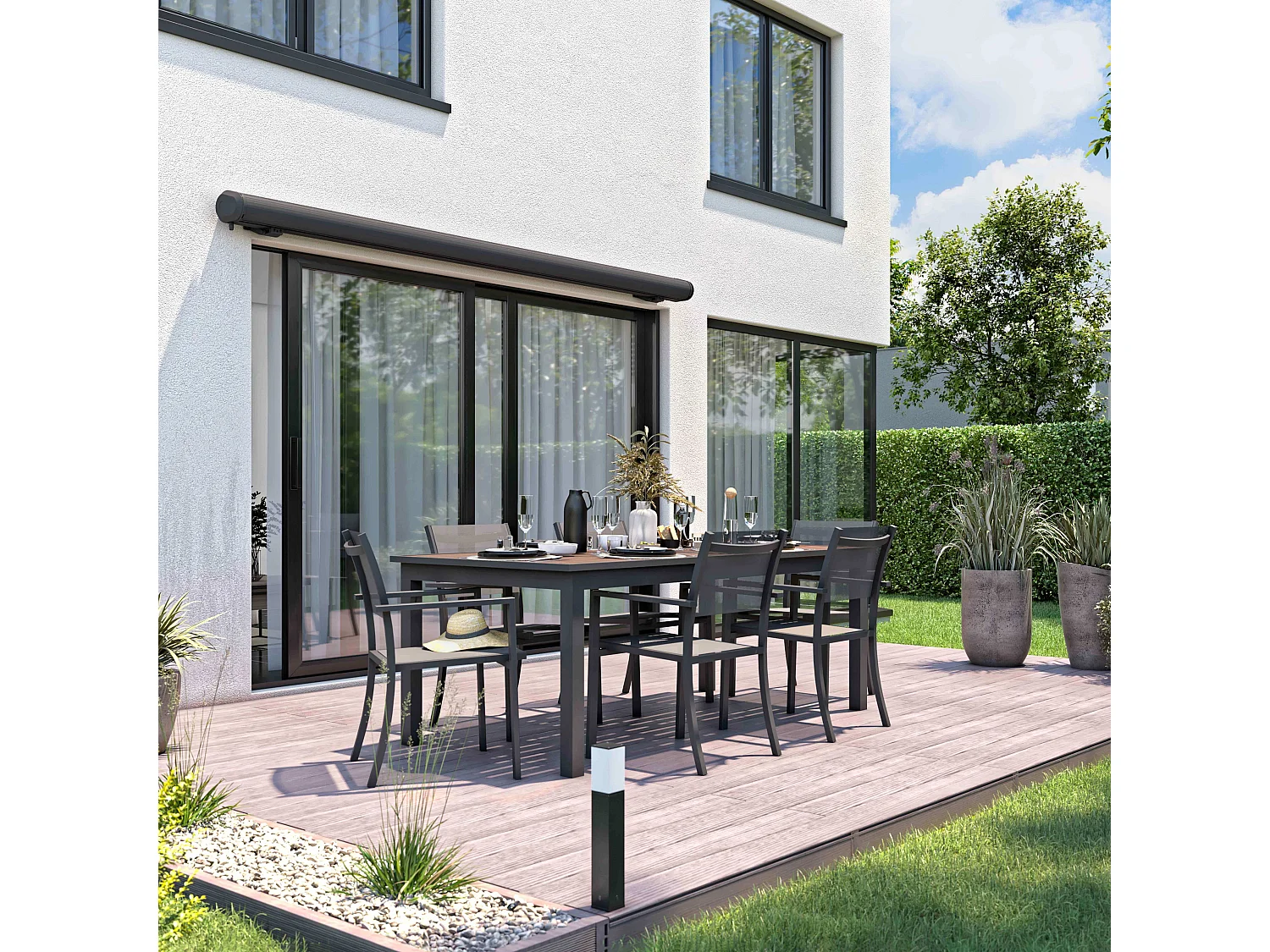 Store banne coffre integral 2.95x2.5m aluminium taupe