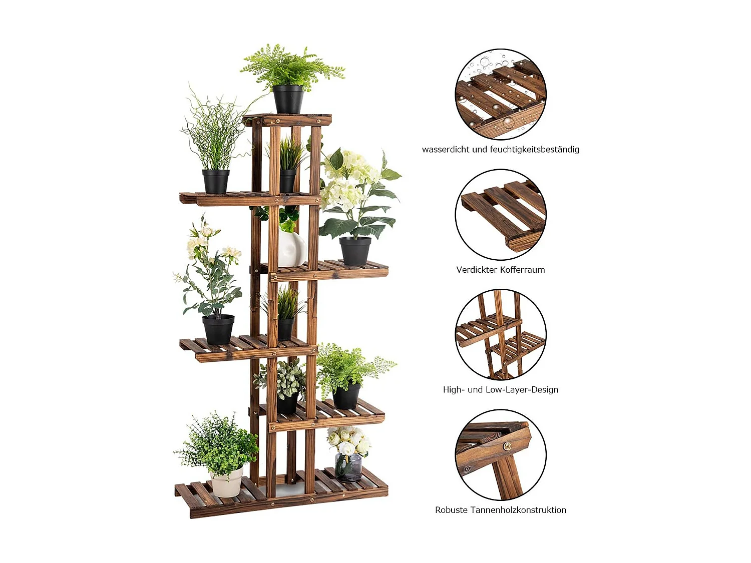 Pflanzentreppe Garten Blumenregal Blumenständer Holz 75x25x140cm