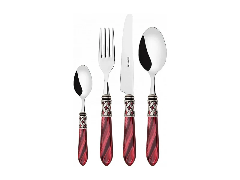 Couverts ALADDIN 24 pièces, bague argent antique, manche bordeaux, boîte Gallery