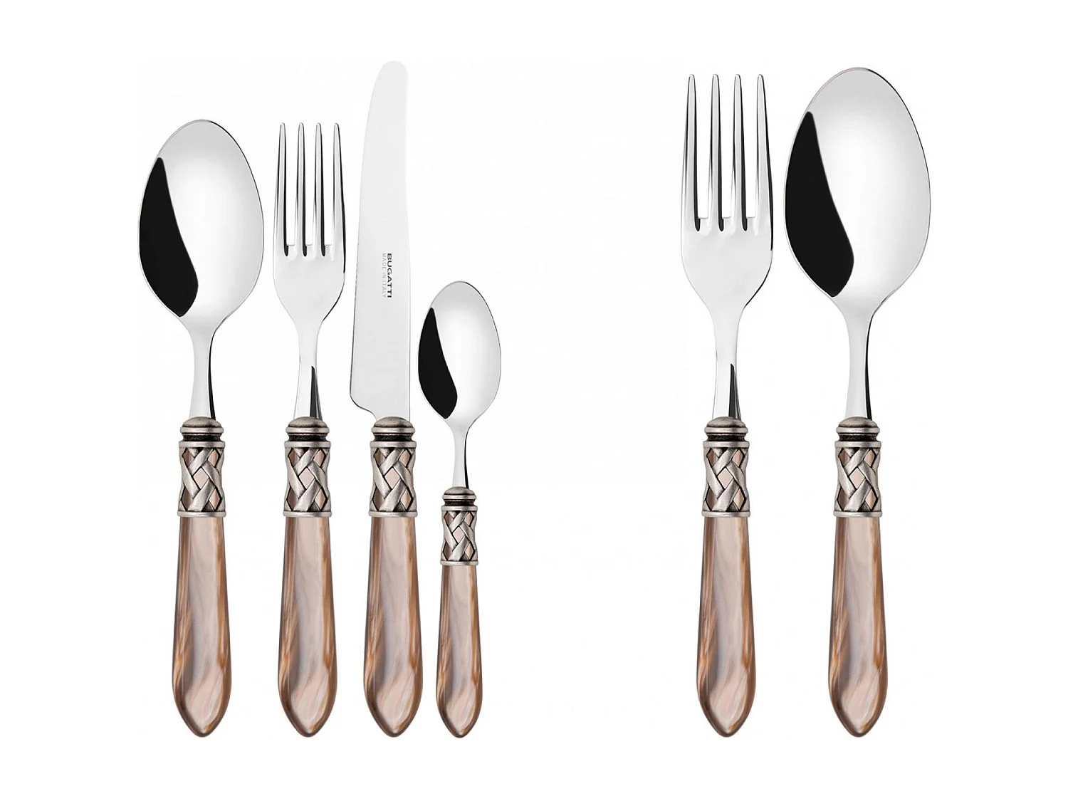 Couverts ALADDIN 50 pièces, bague argent antique, manche onyx, boîte Gallery