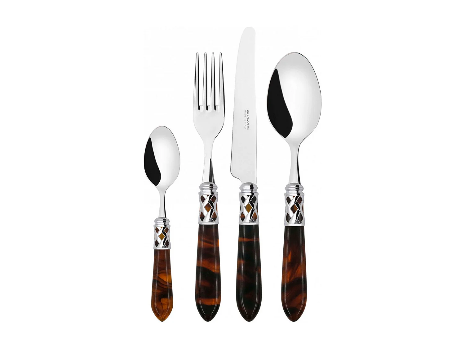 Couverts ALADDIN 24 pièces, anneau chromé, manche écaille de tortue, boîte Gallery