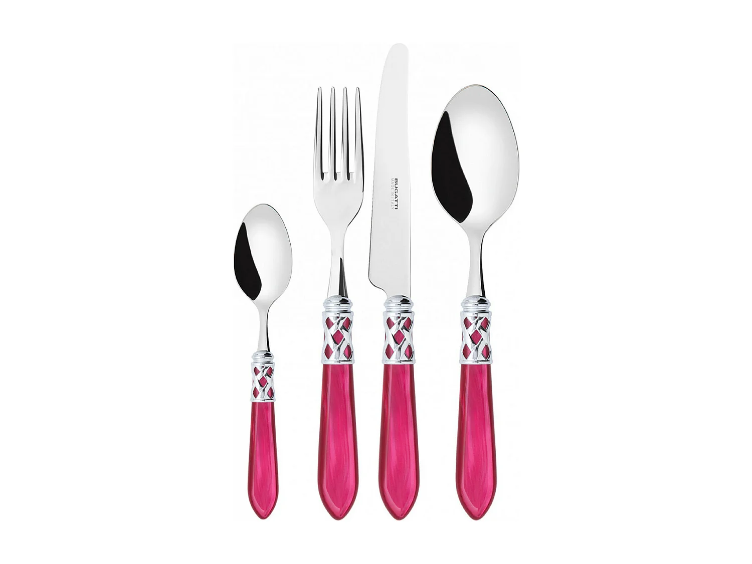 Couverts ALADDIN 24 pièces, bague chromée, manche rouge, boîte Gallery