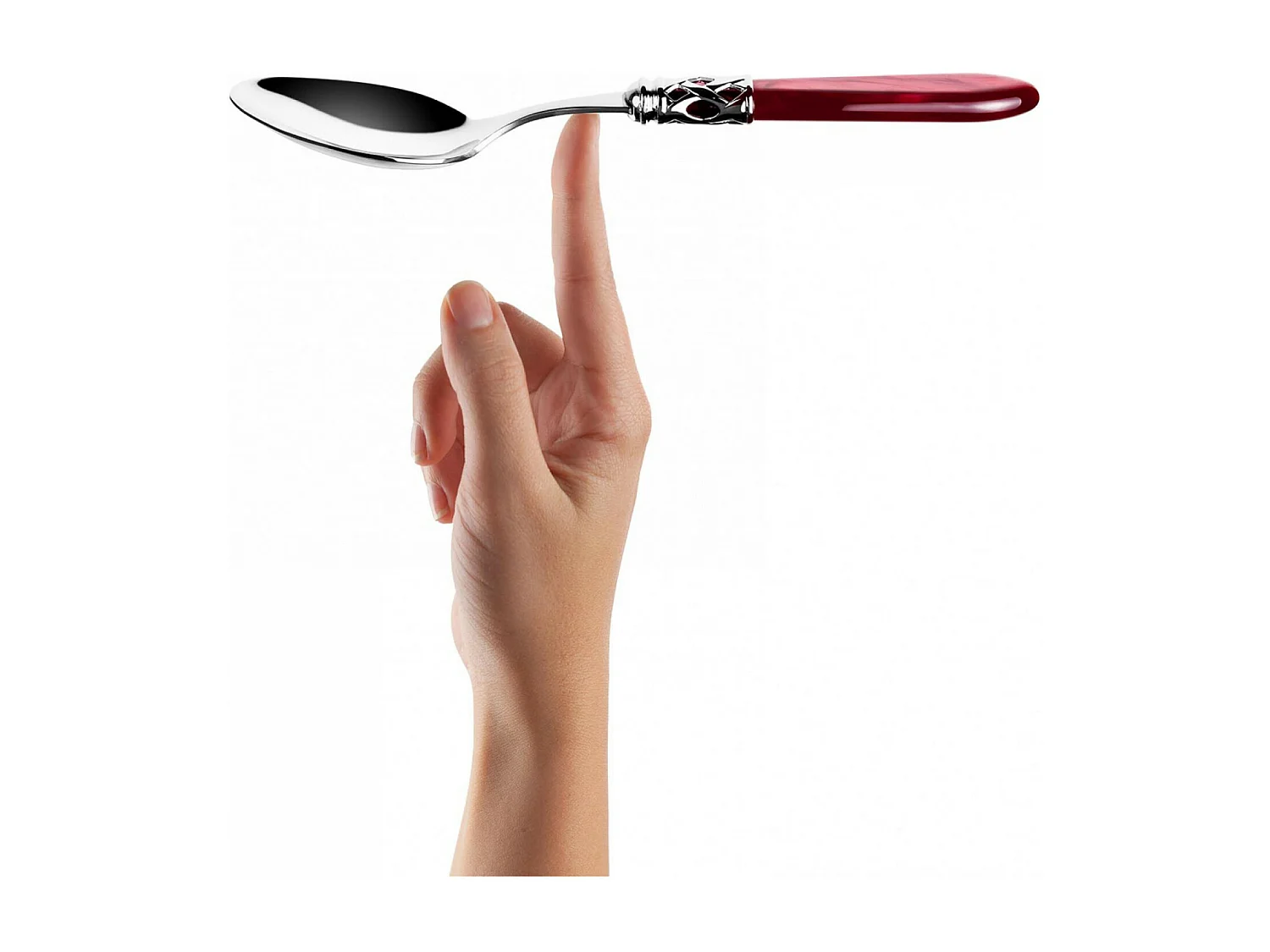 Couverts ALADDIN 24 pièces, bague chromée, manche bordeaux, boîte Gallery