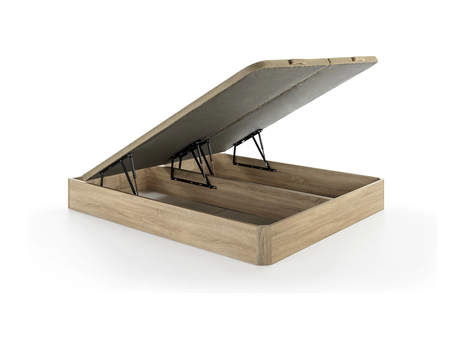 Conjunto 180x200 cm sommier com espaço de arrumação natural claro + colchão híbrido molas ensacadas 7 zonas e gel de memória de forma esp. 25 cm - TOLCA de YSMÉE