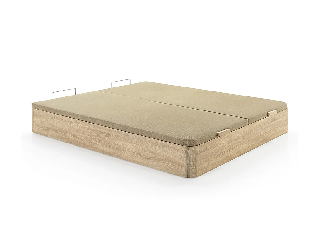 Set aus Bettgestell mit Bettkasten + Matratze - 180 x 200 cm - Hybridmatratze - 7-Zonen-Taschenfederkern & Memory Gel - Stärke 25 cm - Holzfarben hell - TOLCA von YSMÉE