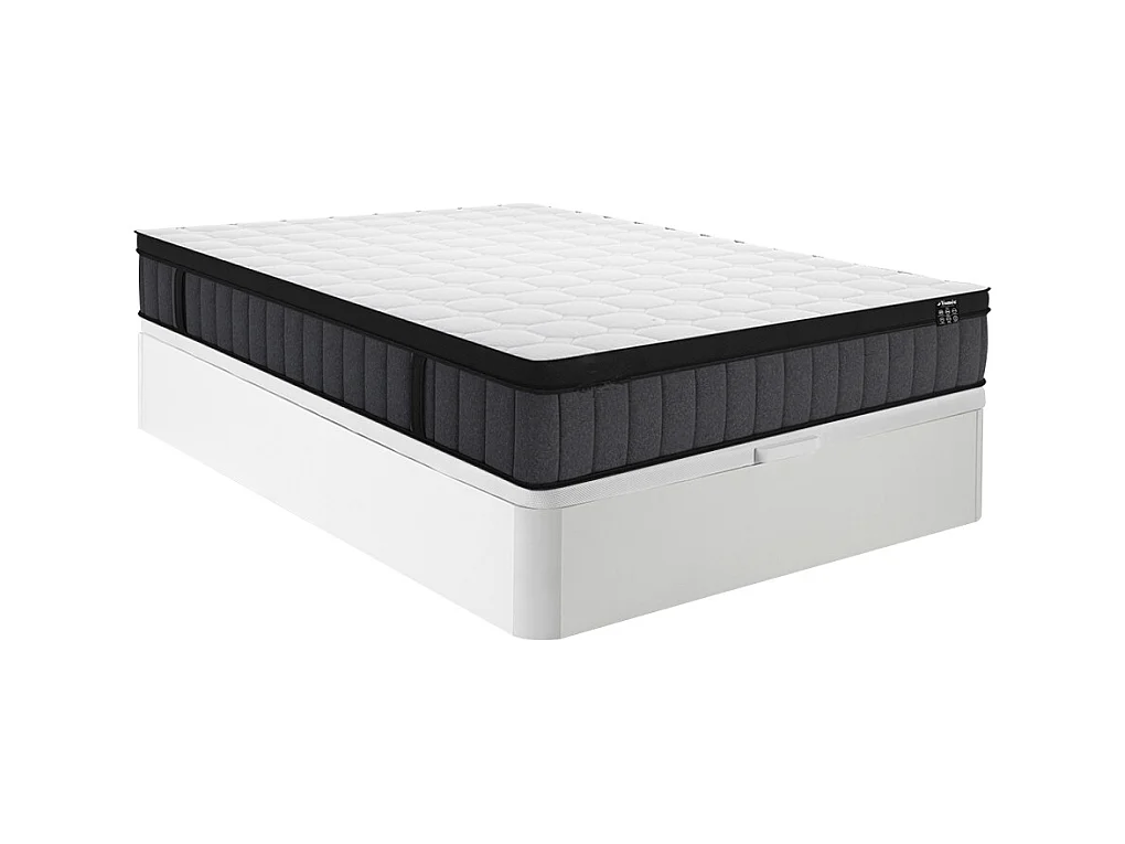 Ensemble 140 x 190 cm sommier coffre blanc + matelas hybride ressorts ensachés 7 zones et gel à mémoire de forme ép.25cm - TOLCA de YSMÉE