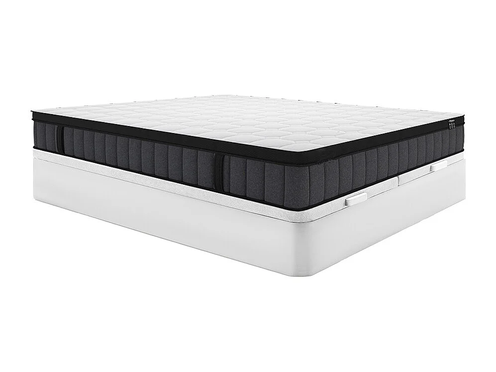 Ensemble 180 x 200 cm sommier coffre blanc + matelas hybride ressorts ensachés 7 zones et gel à mémoire de forme ép.25cm - TOLCA de YSMÉE