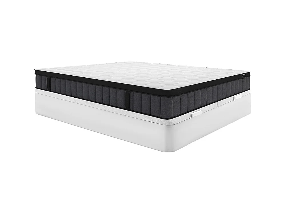 Ensemble 180 x 200 cm sommier coffre blanc + matelas hybride ressorts ensachés 7 zones et gel à mémoire de forme ép.25cm - TOLCA de YSMÉE