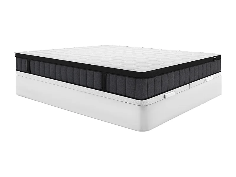 Set 180 x 200 cm sängram med förvaringsutrymme i vitt + hybridmadrass med 7-zons fjäderpaket och minnesskum, 25 cm tjock - TOLCA från YSMÉE