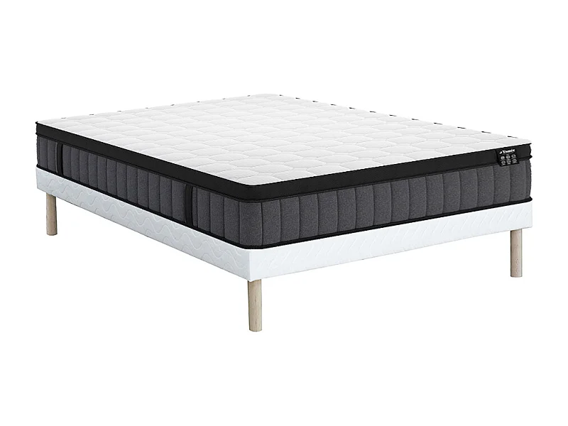 Ensemble 140 x 190 cm sommier tapissier + matelas hybride ressorts ensachés 7 zones et gel à mémoire de forme ép.25cm - TOLCA de YSMÉE