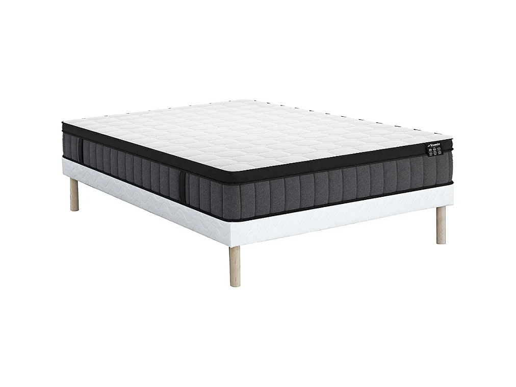 Set aus Bettgestell + Matratze - 160 x 200 cm - Hybridmatratze - 7-Zonen-Taschenfederkern & kühlender Memory Gel - Stärke 25 cm - TOLCA von YSMÉE