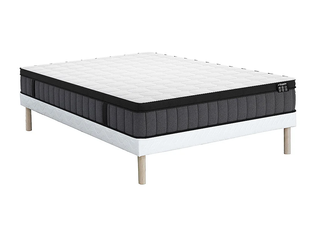 Ensemble 160 x 200 cm sommier tapissier + matelas hybride ressorts ensachés 7 zones et gel à mémoire de forme ép.25cm - TOLCA de YSMÉE