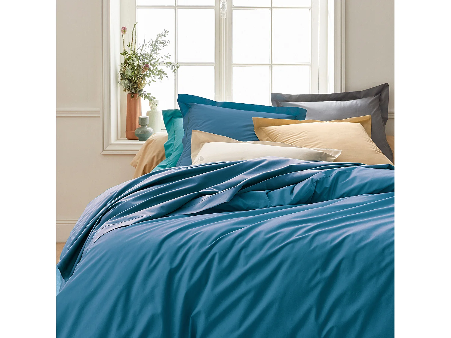 Drap housse 80x200 cm bonnet 40 cm percale de coton PASSION PERCALE bleu Cobalt