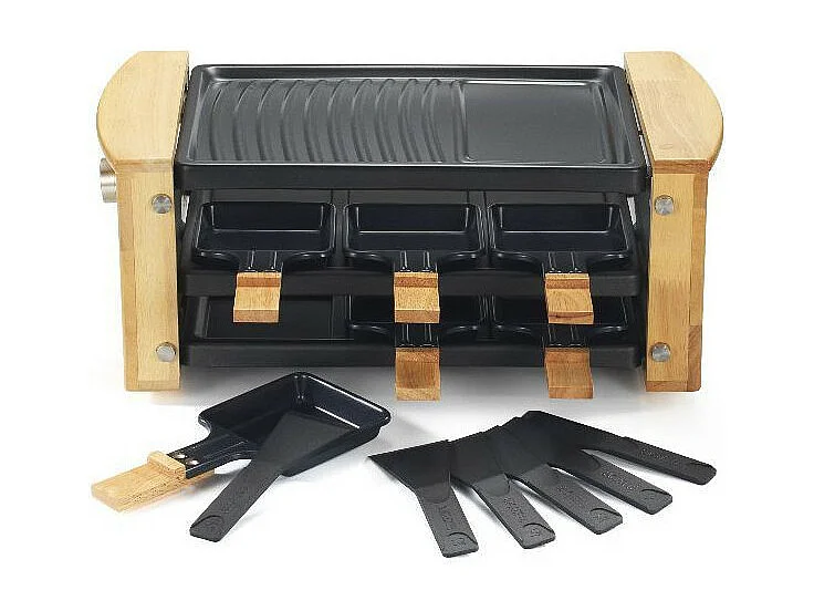 RACLETTE GRIL 6P 900W BOIS RANGE POELONS KITCHENCHEF - KCWOOD6RP