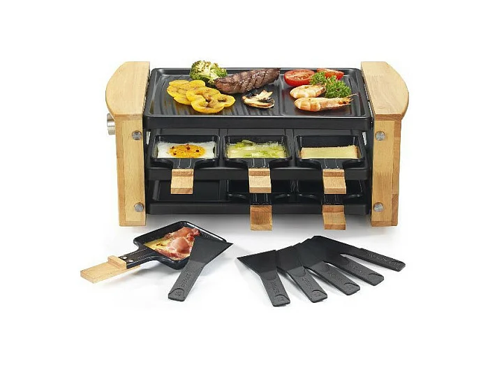 RACLETTE GRIL 6P 900W BOIS RANGE POELONS KITCHENCHEF - KCWOOD6RP