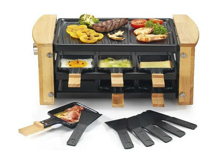 RACLETTE GRIL 6P 900W BOIS RANGE POELONS KITCHENCHEF - KCWOOD6RP
