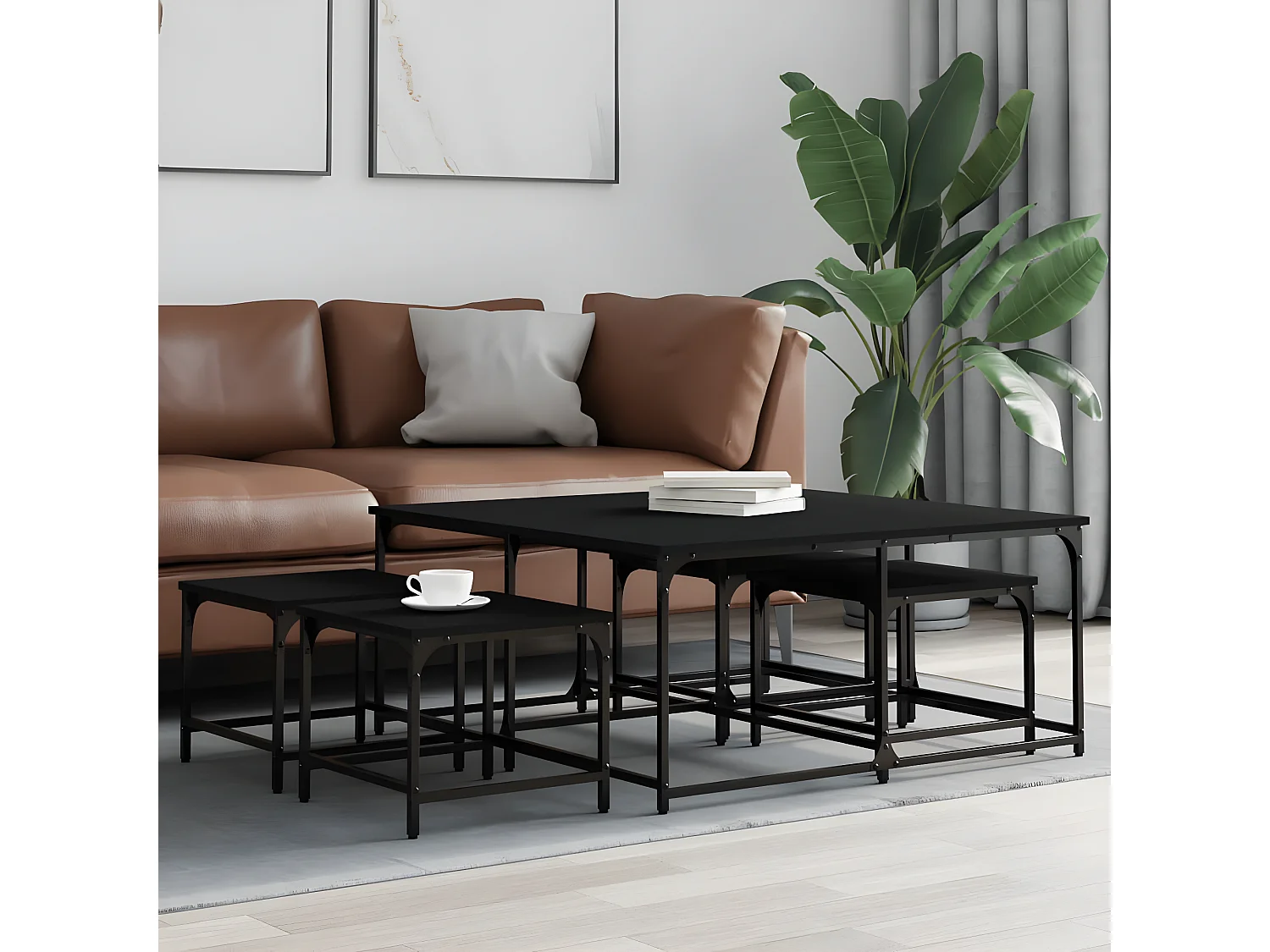 Tables basses gigognes 5 pcs noir bois d'ingénierie