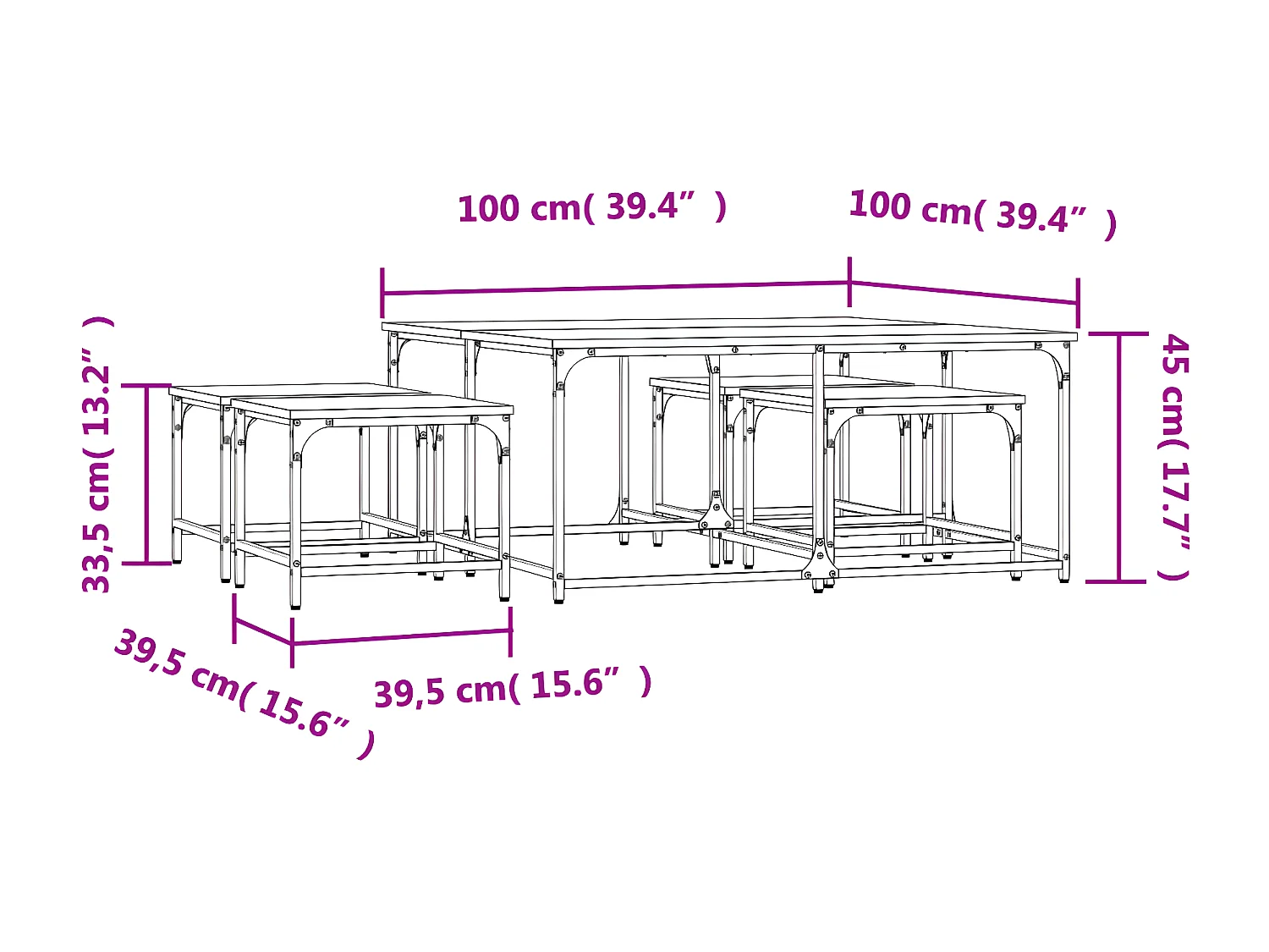 Tables basses gigognes 5 pcs noir bois d'ingénierie