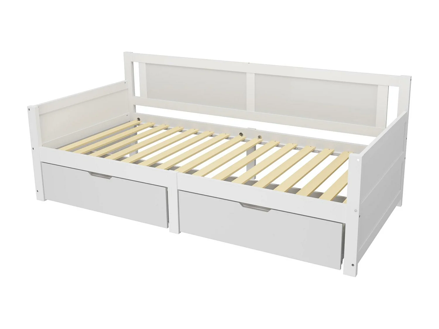 Lit banquette 90x200cm - avec 2 tiroirs - en bois massif - Blanc