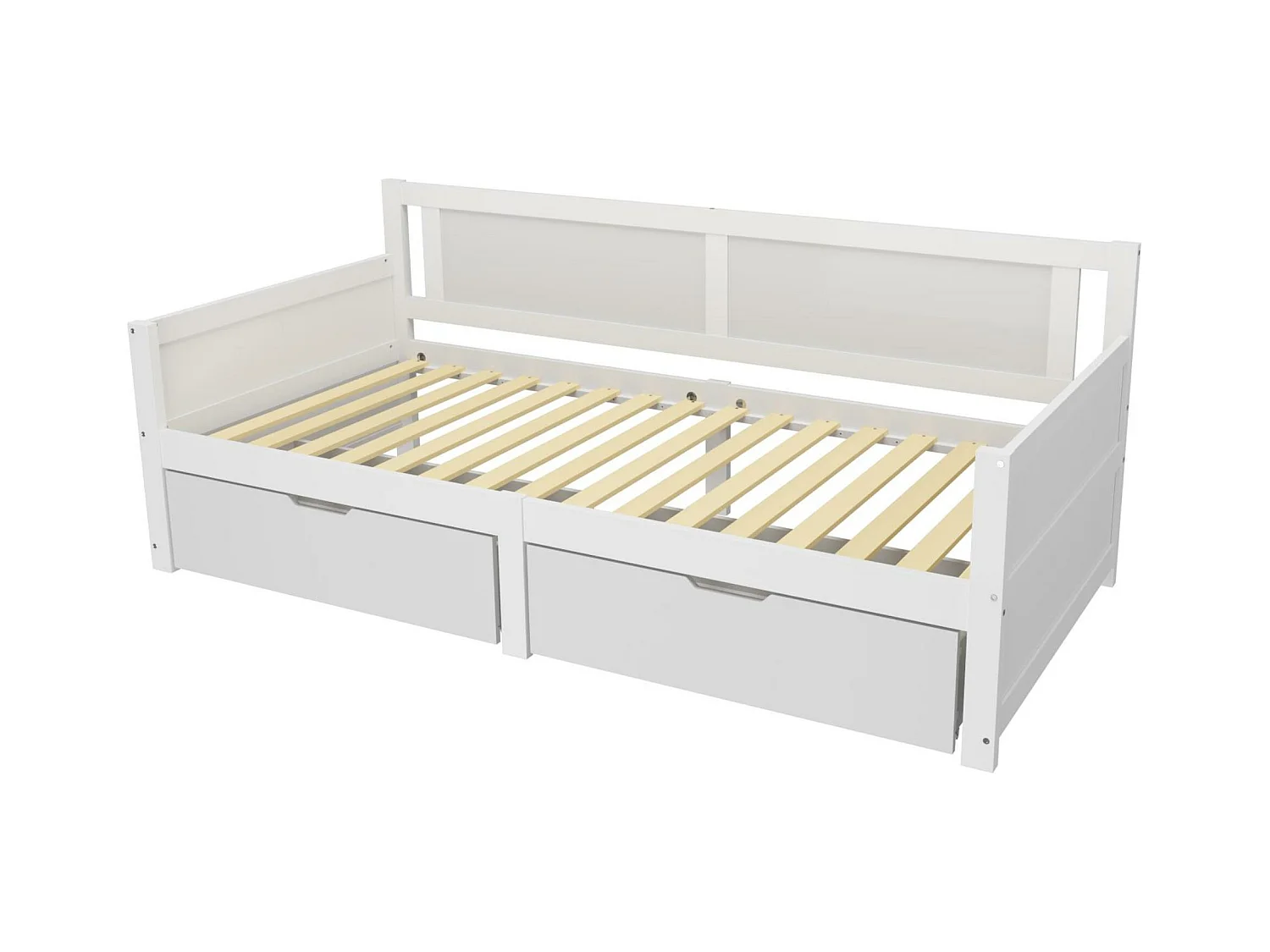 Lit banquette 90x200cm - avec 2 tiroirs - en bois massif - Blanc